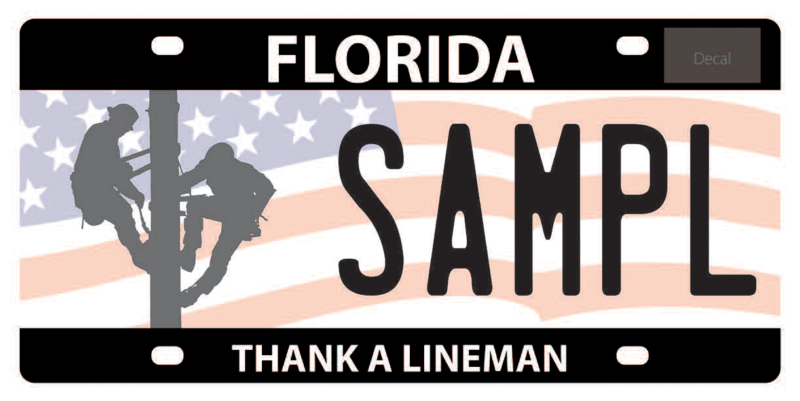Florida 'Thank a Lineman' license plate sample